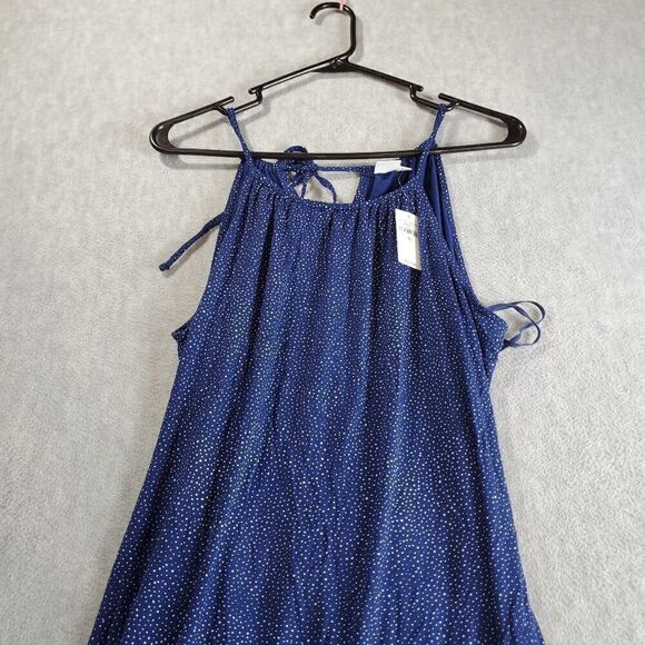 Gap Dress Womens Medium Blue Polka Dot Fit & Flare Spaghetti Straps Drawstring - Picture 1 of 10